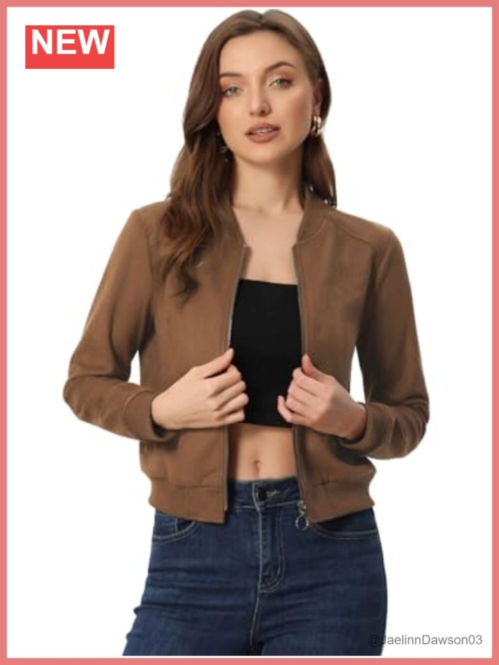 Faux Suede Bomber Jacket Zip Up Stand Collar Cropped Motorcycle Biker